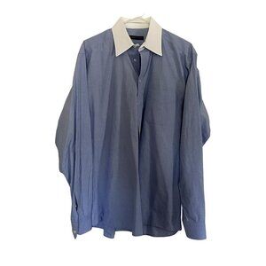 Henry Jacobson solid blue white collar long sleeved button down business shirt